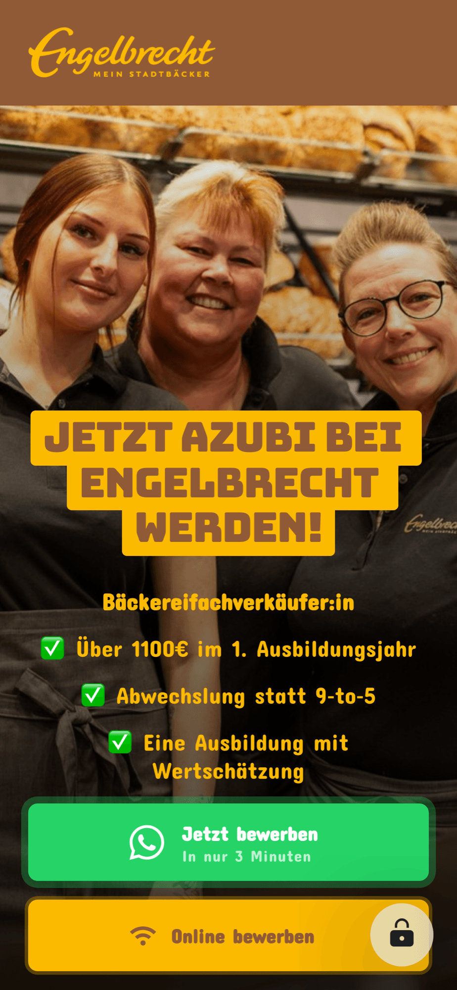 Mobile Karriereseite der Stadtbäckerei Engelbrecht