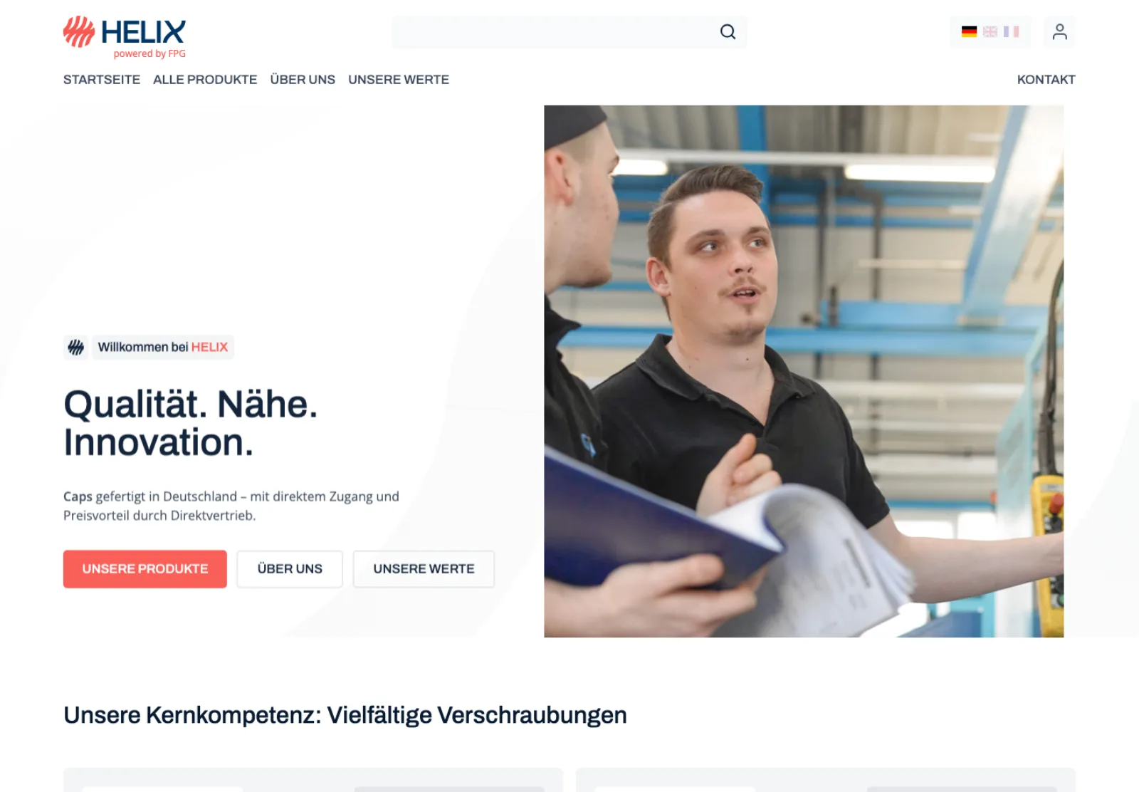 Website der Industrie-Subbrand HELIX by FPG